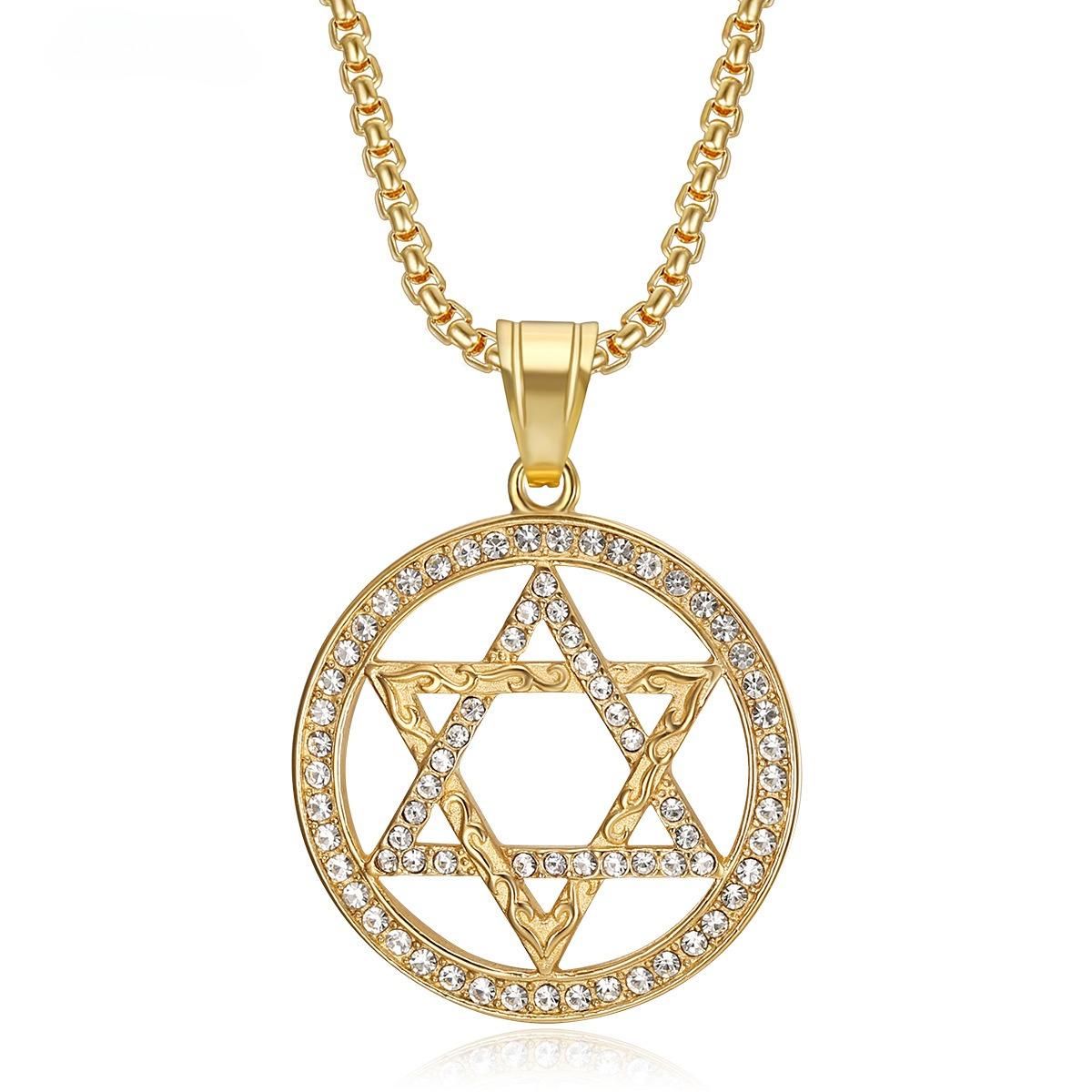 2026 Jewelry Fashion Trend Inlaid Zircon Men s Party Jewelry Accessories Round Plate Hexagram Star Pendant Necklace 60CM