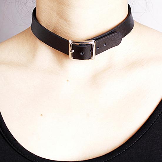 Punk Faux Leather Belt Choker Collar Necklace Women's Club Jewelry Birthday Gift