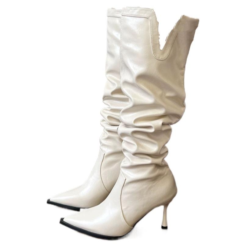 Dámské vysoké podpatky Nad koleno Vysoké kozačky Sexy špičaté kožené boty Žena Zima 2025 Trend Nové gotické jehlové podpatky Botas Mujer