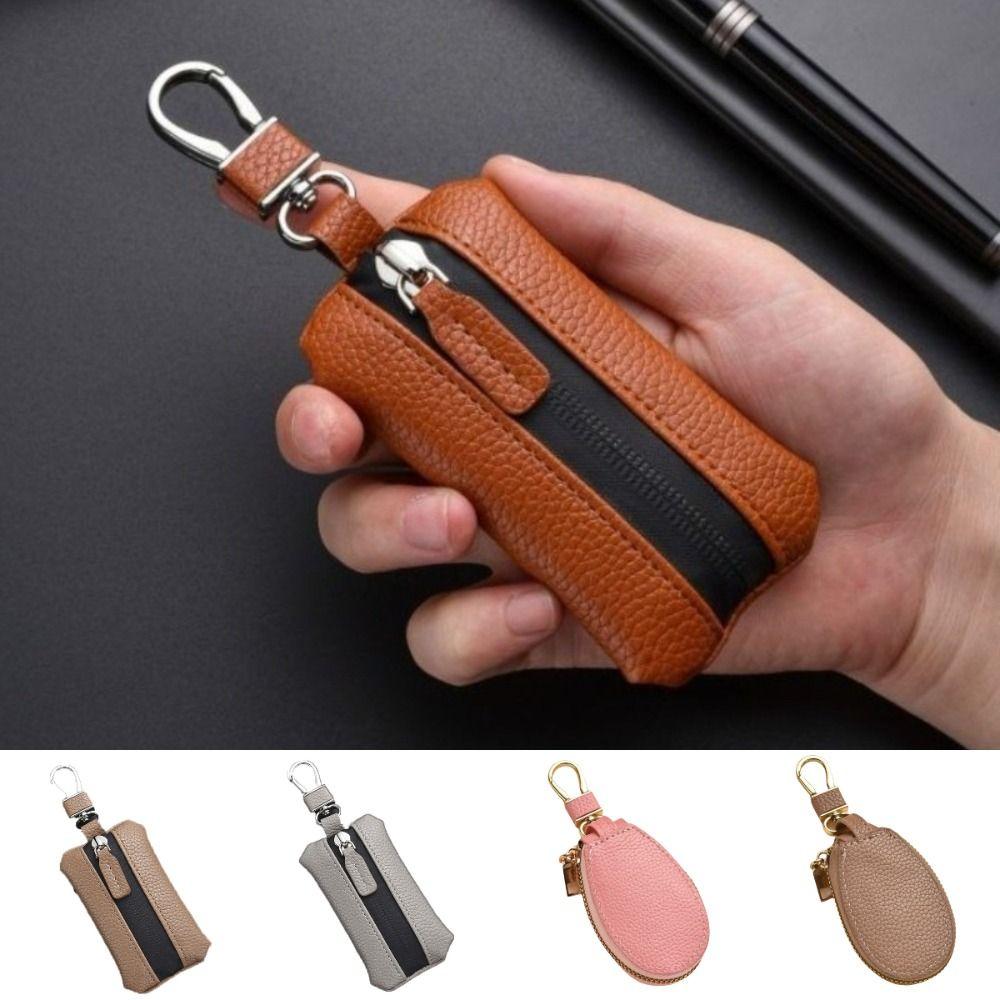 Large Capacity Leather Key Case Zipper Closure Keychain Holder Stylish Car Key Bag  Unisex