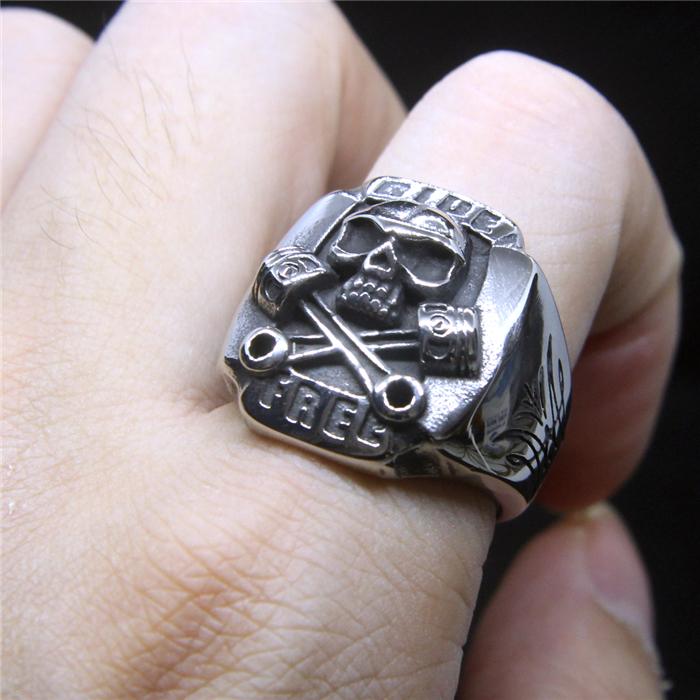Drop Ship Ride Free Skull Ring 316L Stainless Steel Spanner Biker Skull Ring