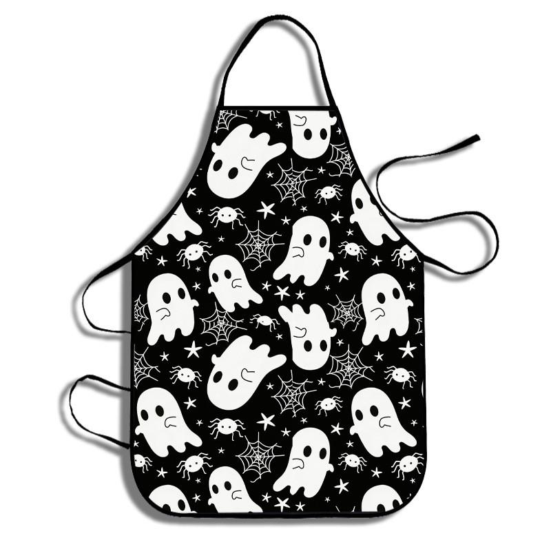 Halloween Ghost Pumpkin Bat Pattern Waterproof Kitchen Apron For Adults And Teens