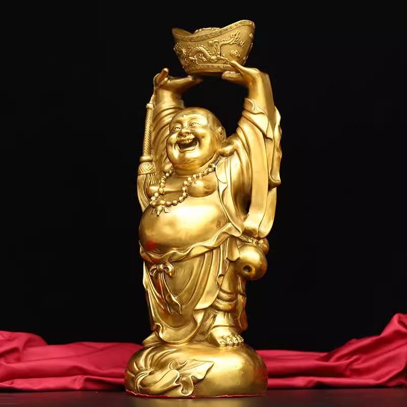 Copper Foot-shaped Opening Light, God of Wealth, Maitreya Buddha, Lucky Housewarming, Start Business Figure, Gold Ornament Gift
