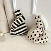 Wide Striped Handmade Knitted Handbag, Minimalist Korean Women Mini Knot Wrist Bag, Tote Bag