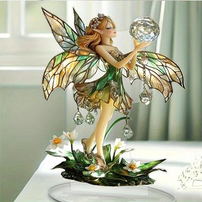 Crystal White Fairy Acrylic Statue - Desktop Decor & Birthday Party Gift