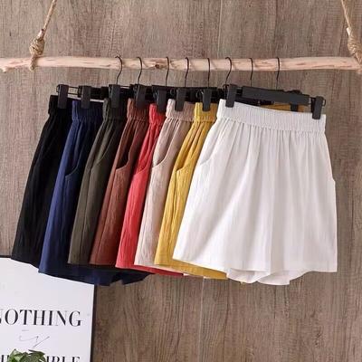 Cotton and Linen Short Pants for Women, Summer Large-sized Casual Thin Wide-leg Pants