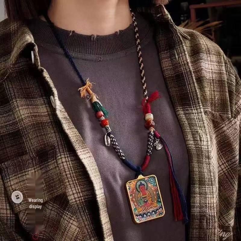 Luxury Tibetan Handmade Dzi Bead Pendant Necklace with Adjustable Cotton Rope