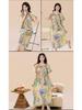Korean Floral Lyocell-Cotton Silk Nightgown with Drawstring Waist and Short Sleeves