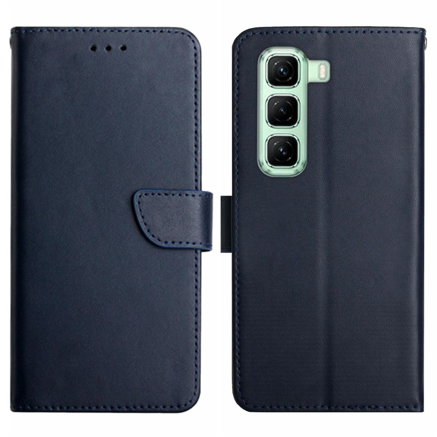 

For Infinix Hot 50 5G Case Genuine Cow Leather Phone Cover Nappa Texture Blue