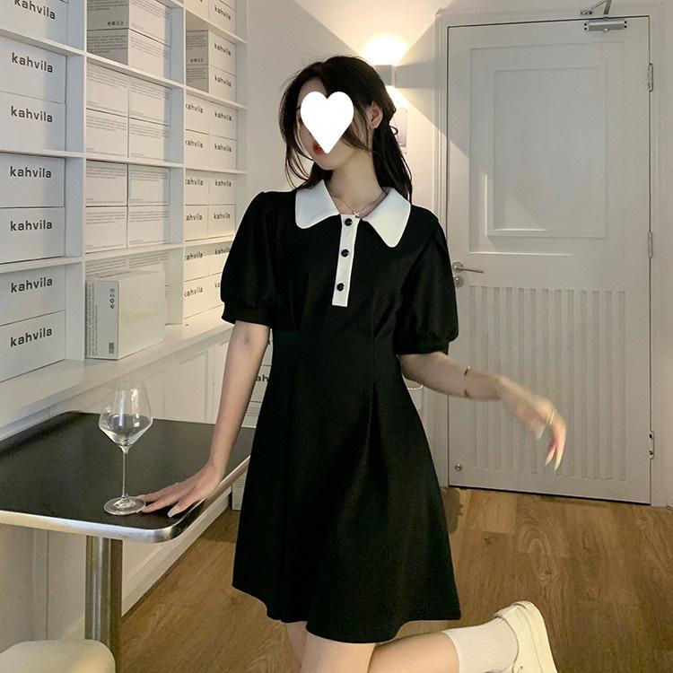 Fashion Korean Version Waist Design Polo Collar Short-sleeved Long Dress Women's Summer Thin Niche Versatile Dress