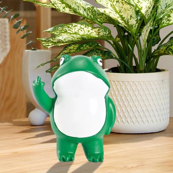 Flip-off Frog Figurine Resin Standing Frog Ornament Rebellious Middle Finger Mini Frog Statue for Home Office Desk Decoration