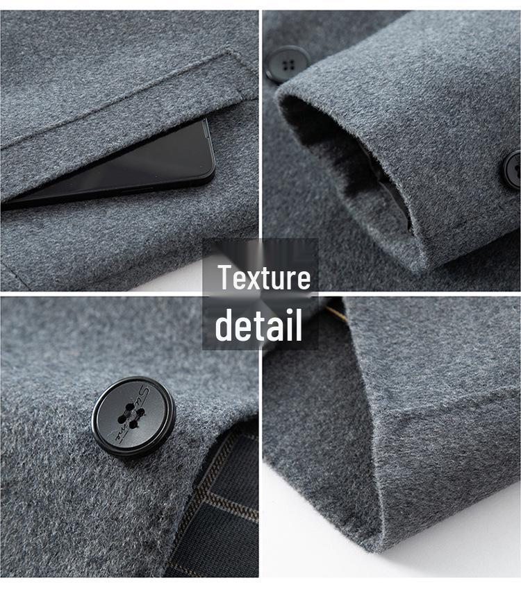 Men's Stand Collar Wool Coat with Detachable Down Liner – Thickened Loose Fit for Autumn/Winter