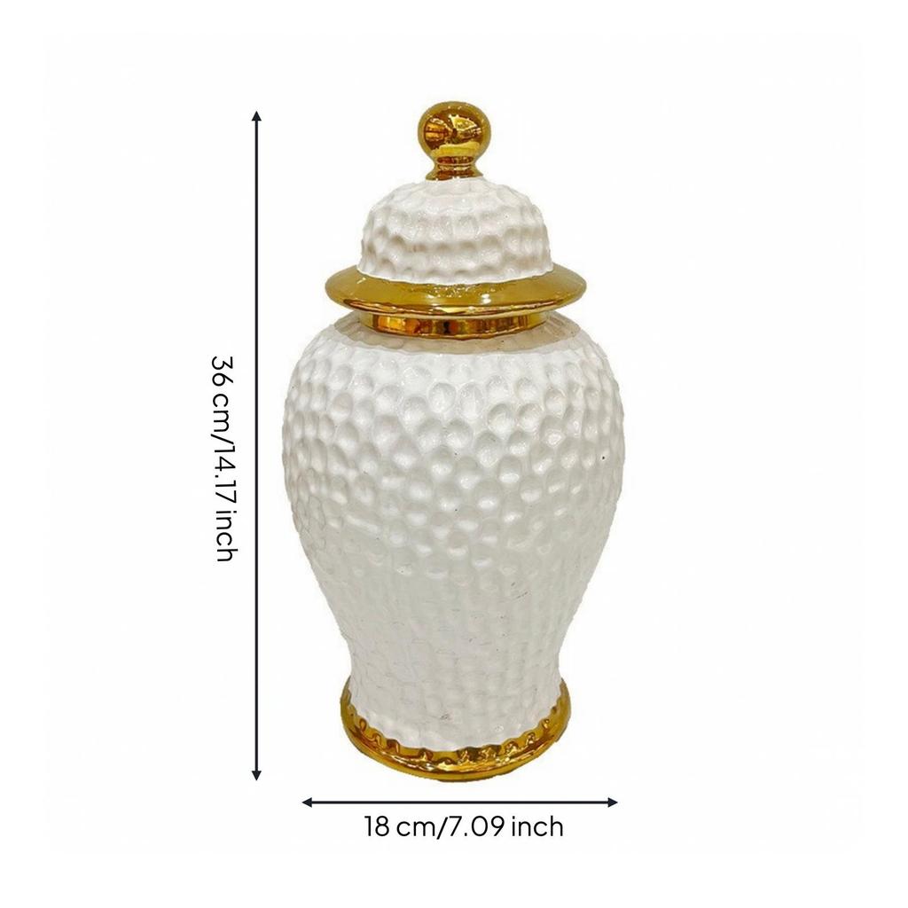 European-Style Ceramic Decorative Vase Textured Lidded with Gold