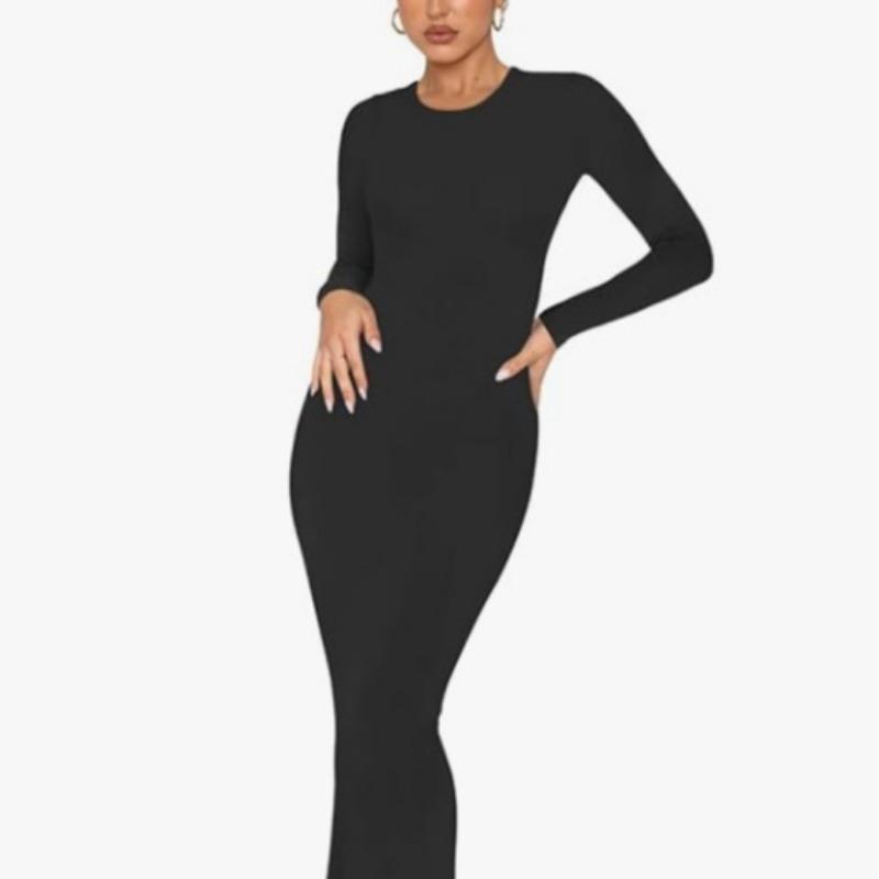Women's Round Neck Casual Elegant Short Sleeve Tight Long Dresses