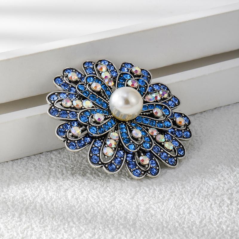 Elegant Blue Flower Pearl Brooch for Women Lifelike Jewelry for Coat Office Wedding Occasions