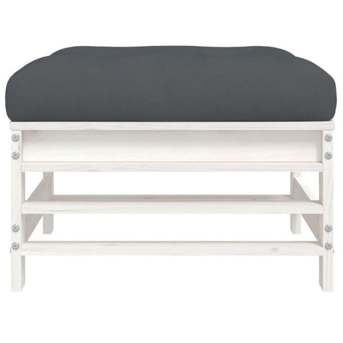 VidaXL Garden Footrest with White Cushion Solid Pine Wood, Stool, Ottoman Footrest, Garden Stool, Pouf, 825668