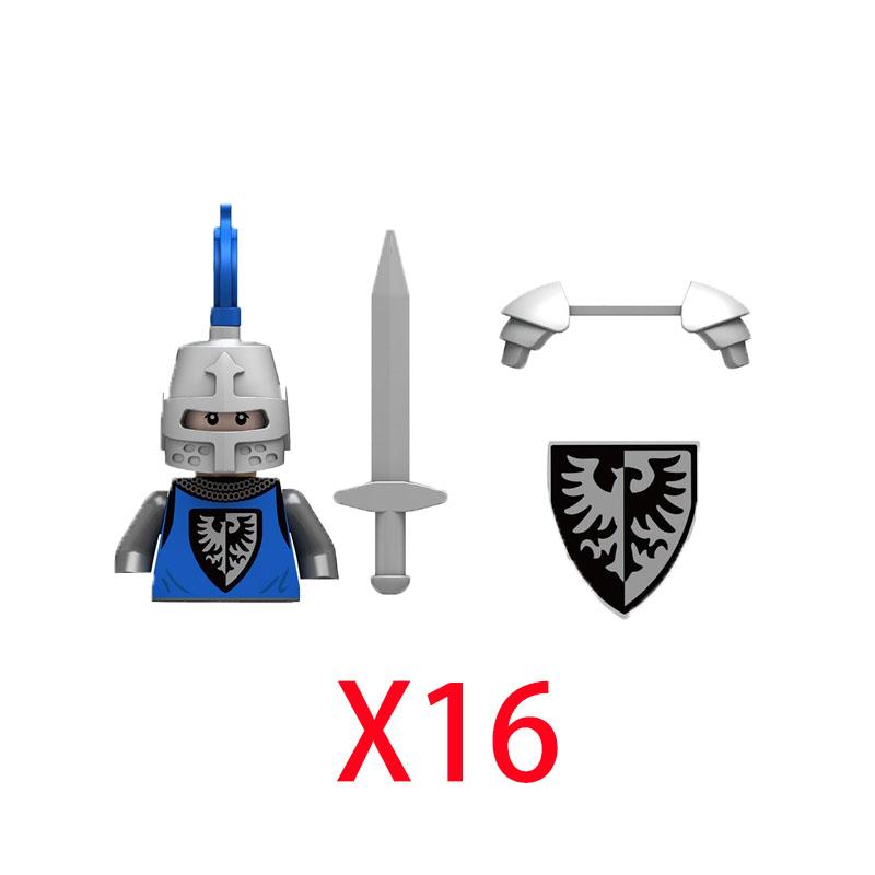 MOC Mittelalterliche Burg Rabe Schwarzer Falke Ritter Figuren Bausteine Infanterie Kriegswaffe Soldat Schild Schwert Rüstung Kinderspielzeug B143