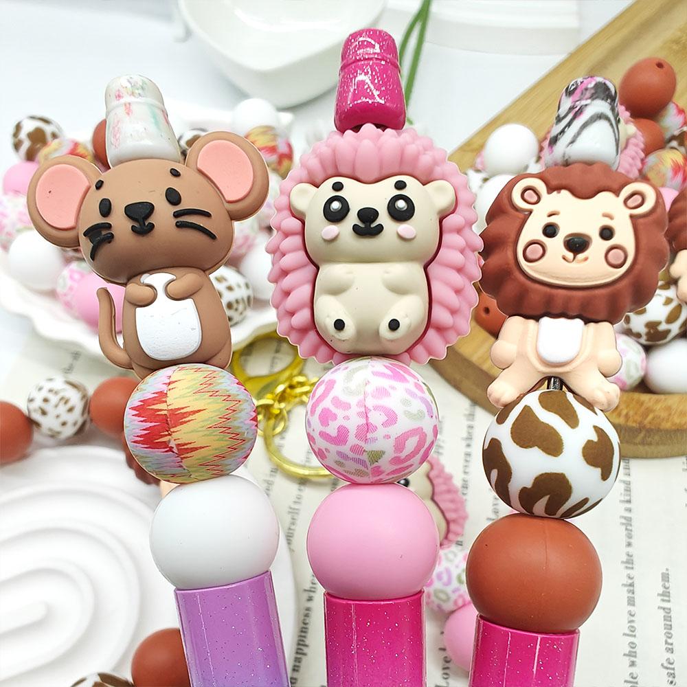25/55PCS Mouse Hedgehog Lion Silicone Bead Set, perfect for DIY handmade crafts such as keychains, necklaces, bracelets, etc