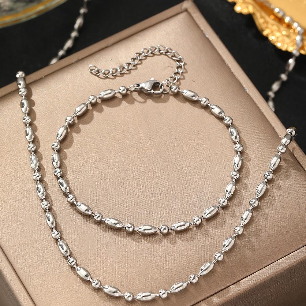 Stainless Steel Zircon Set New Style Bracelet Necklace Trendy minimalist style Fine Bead Chain Zircon Set For Women Zircon