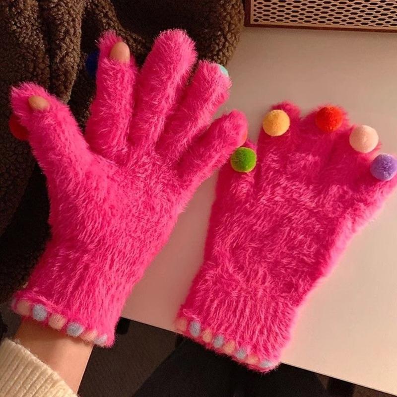 Winter Warm Touchscreens Gloves Faux Furs Texting Gloves Fuzzy Soft Winter Gloves for Outdoor Skiing Cycling Hiking