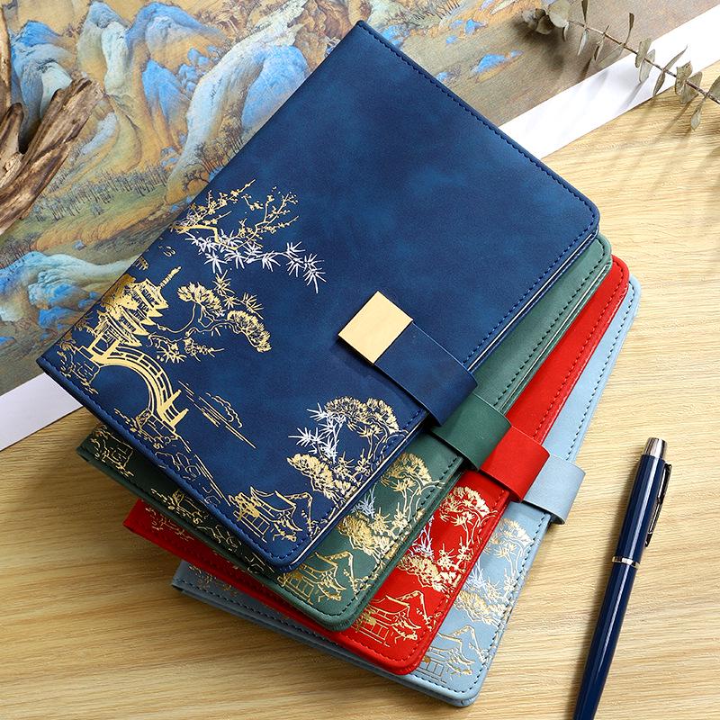 A5 Chinese Tide Faux Leather Business Notebook Gift Set - Customizable for Meetings