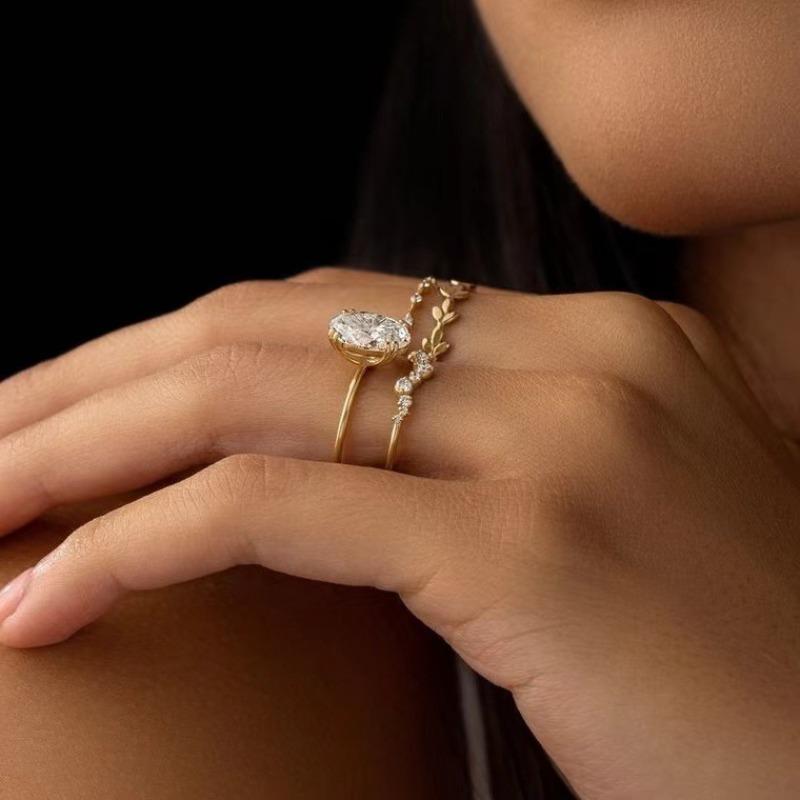 Anelli da Donna Abbaglianti Colore Oro Pietra Bianca Rotonda Anelli a Fiore Set Accessori da Festa Regalo
