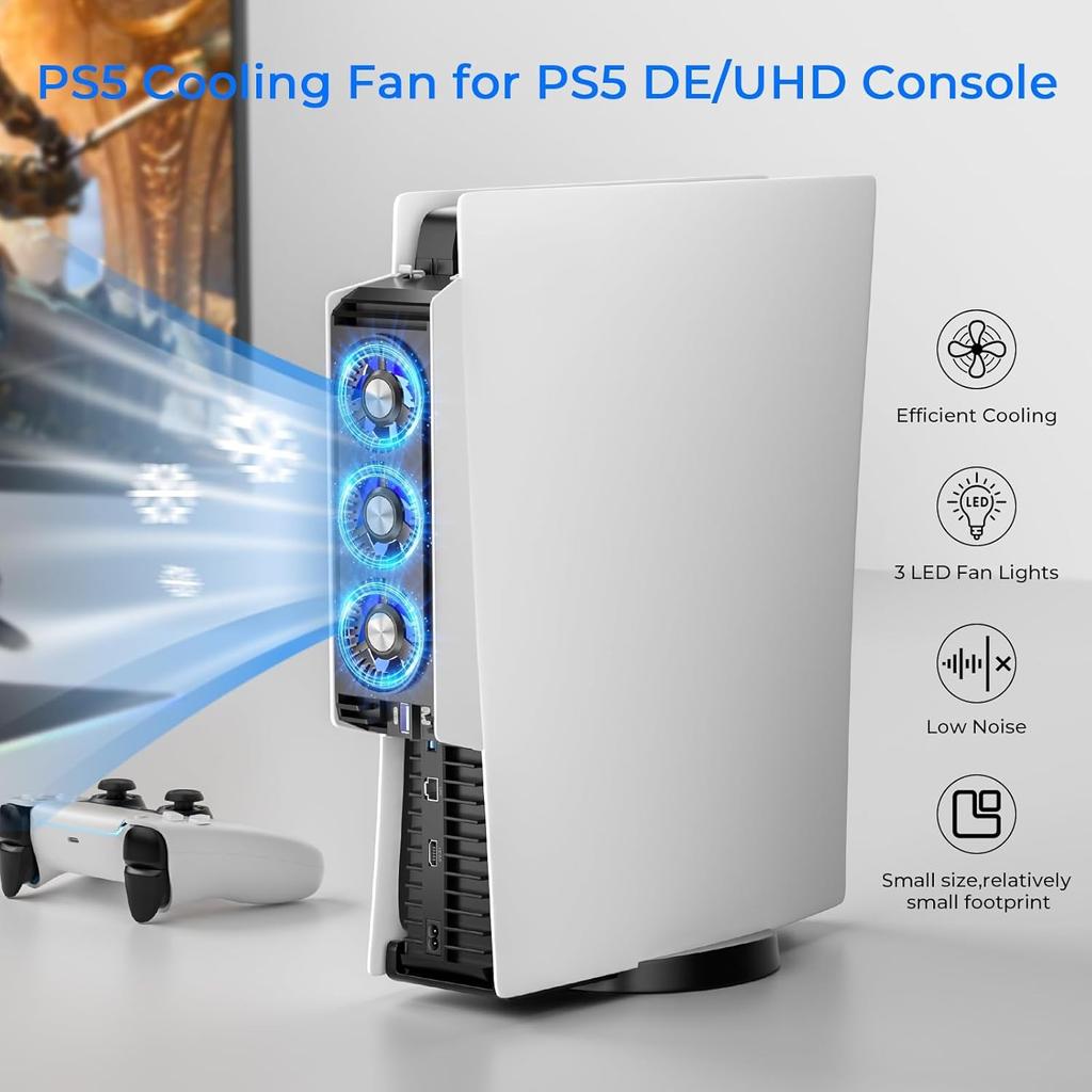 Verbesserter Lüfter mit LED-Licht,Leises und effizientes Kühlsystem,2 Lüftergeschwindigkeiten,3 kleine Lüfter,USB 3.0-Anschluss für PlayStation5 Digital- und Disc-Edition