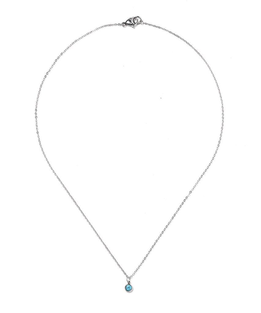 Jbans Classic Minimal Turquoise Pendant Slim Chain Necklace (C2601-An989_Sv)