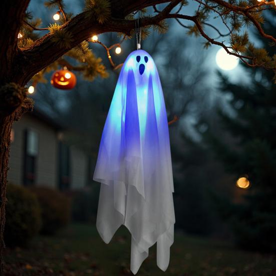 Yousheng Halloweenská závěsná dekorace duch Dynamický hororový efekt Snadná instalace Svítící závěsný duch Vnitřní venkovní ozdoba
