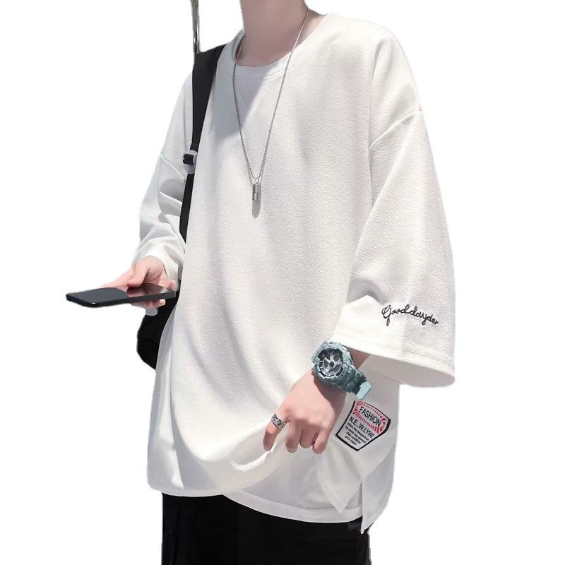 High-End American Style Men's Ice Silk T-Shirt: Stylish Three-Quarter Sleeve Niche Fashion Design