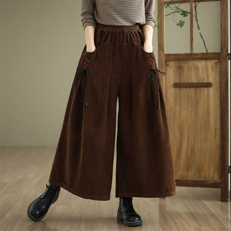 Autumn and Winter Solid Color Corduroy Casual Wide-leg Pants Women