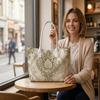 Elegant Damask Print Tote Bag Large Capacity Ladies Casual Daily Shoulder Bag for Shopping Commuting
