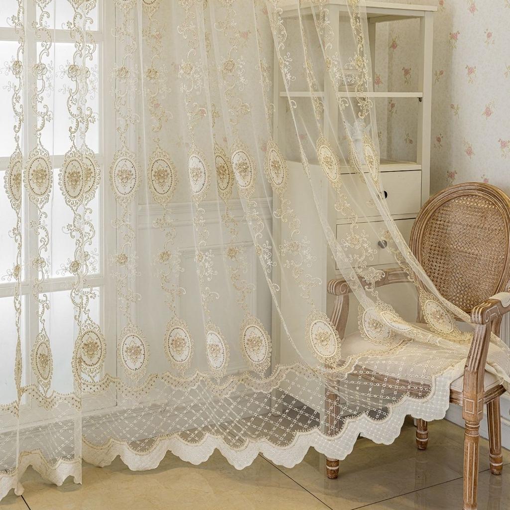 European High-grade Window Screen Bay Window Living Room Balcony Blackout Relief Embroidery Embroidery Gauze Curtain Bedroom Curtain