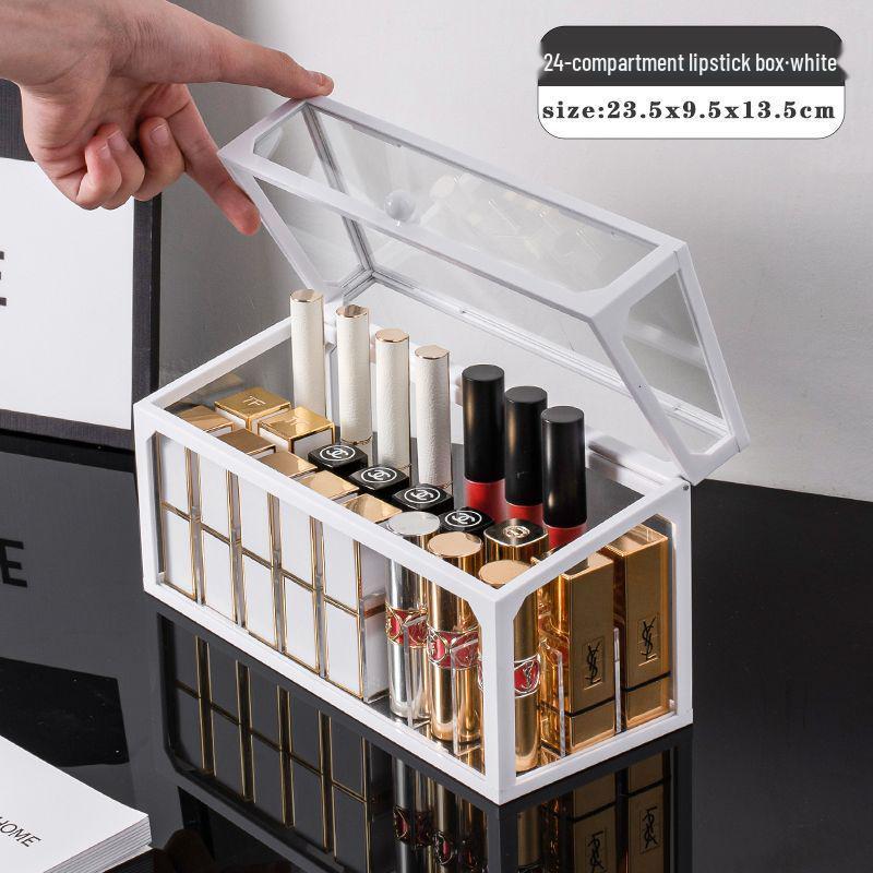 High-End Dustproof Glass Lipstick Storage Rack with Lid, Multi-Layer Design, Large Capacity for Lipstick and Lip Gloss