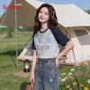 Baleno Women's Cotton Color-Block Sakura Butterfly Graphic T-Shirt