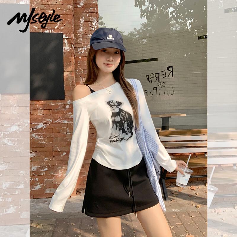 MJ STYLE Women s Print Off-Shoulder Long Sleeve T-Shirt L