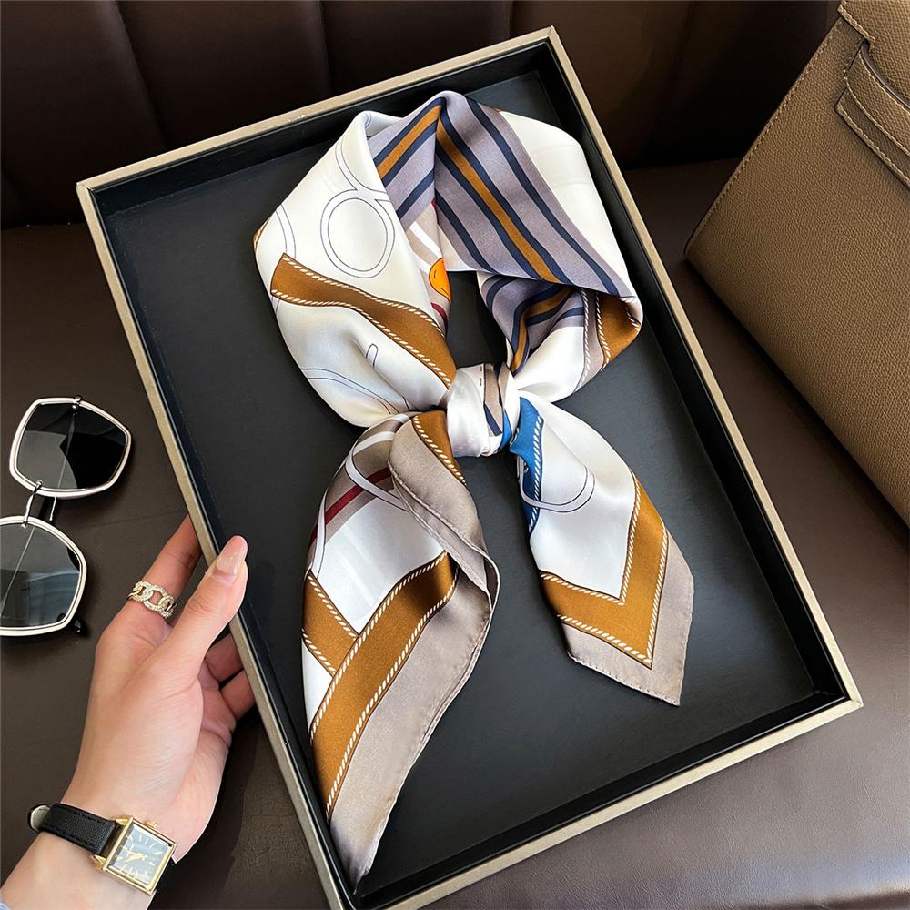 Elegant Yellow Neck Scarf Lemon Print Shawl Breathable Square Silk Scarf  for Women