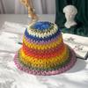 Rainbow Color Bucket Hat Women's Summer Thin Sunscreen Sun Hat Handmade Straw Hollow Straw Hat Women's Versatile Tide