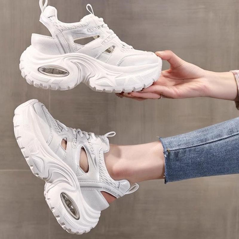 Baotou Roman Sports Sandals Summer New Hollow Mesh Breathable Thick Sole Inner Height Increase Casual Dad Shoes