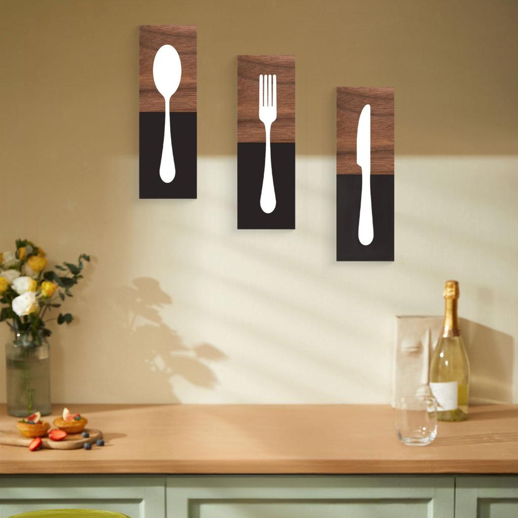 Kitchen Utensils Tableware Plaque Rustic Wooden Wall Hanging Cutlery Sign for Cafe Decoration Dining Room Housewarming Gift