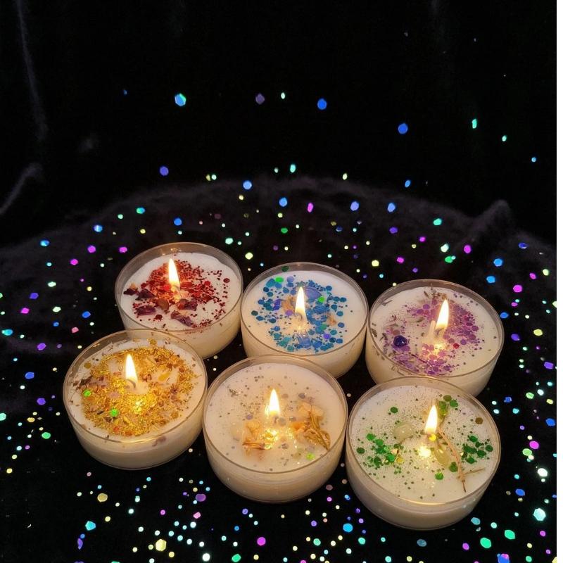 Dried Flower and Glitter Scented Candles: Colorful Handcrafted Botanical Scented Bedroom Candles