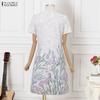 ZANZEA Women Casual Round Neck Short Sleeve Floral Dress