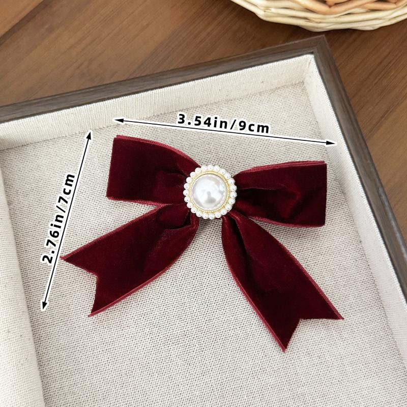 Retro Imitation Pearl Velvet Bow Hair Clip for Women Elegant Back-of-the-Head Hairpin for Banquets And Parties