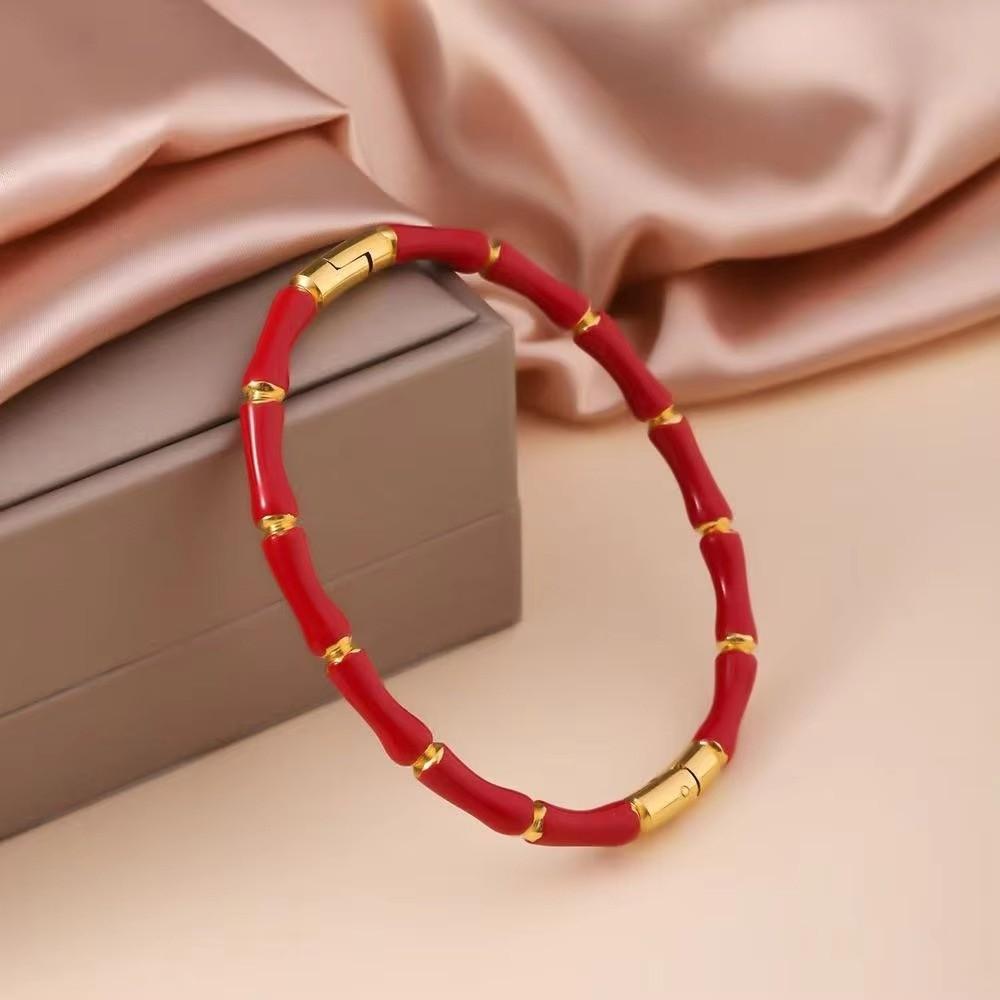 Gold Enamel Resin Bracelet Colorful Stainless Steel Bangle Bamboo Joint Bangle Fashion