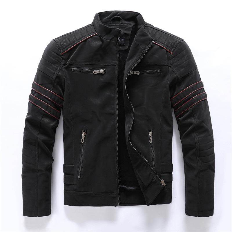 New Men s Leather Clothes Washed Leather Jackets Motorcycle Plush Splicing Style Men s Leather Coats M чёрный
