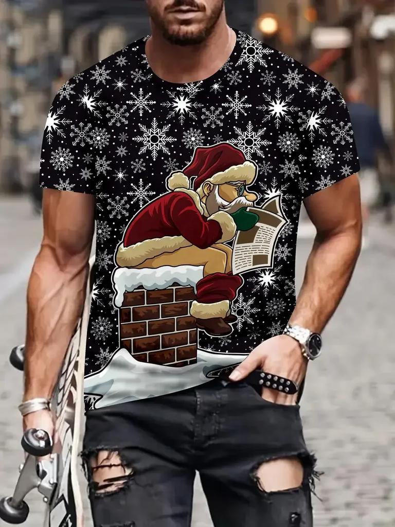 Men's T Shirt Santa Claus Graphic Print Pullover Summer Casual Short Sleeve Tee Fashion Funny T-Shirts Male Oversized Clothing