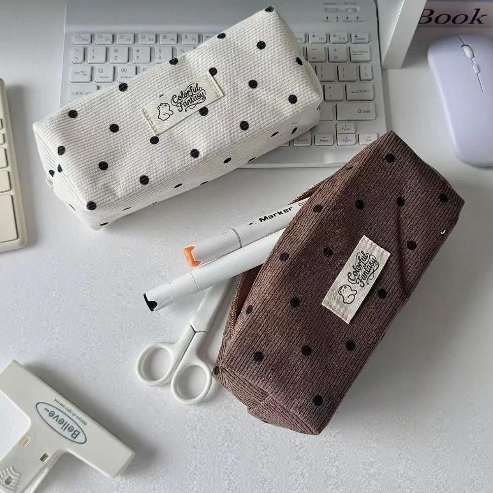 Large Capacity Polka Dot Pencil Case Cute Design Stationery Pen Bag School Use