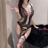 European and American jacquard sex net clothes open crotch one-piece sex underwear hollow large size exposed chest