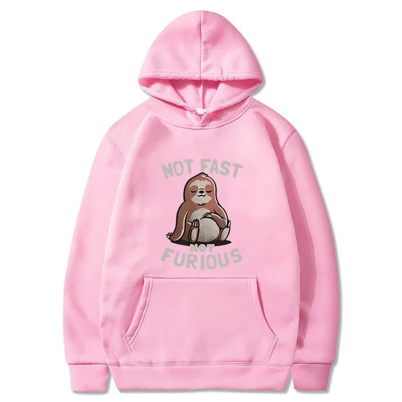 Nicht Schnell Nicht Furios Kawaii Faultier Drucke Damen Hoodie Fleece Tasche Warme Oberteile Übergroß Kreativität O-Ausschnitt Kleidung Damen Kapuzenpullover
