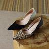 Fashion 2024 Spring Women Shoes Leopard Print Shoes for Women Pointed Toe Chunky Heel Shoes Slip-On Women Pumps Concise High Heel Shoes